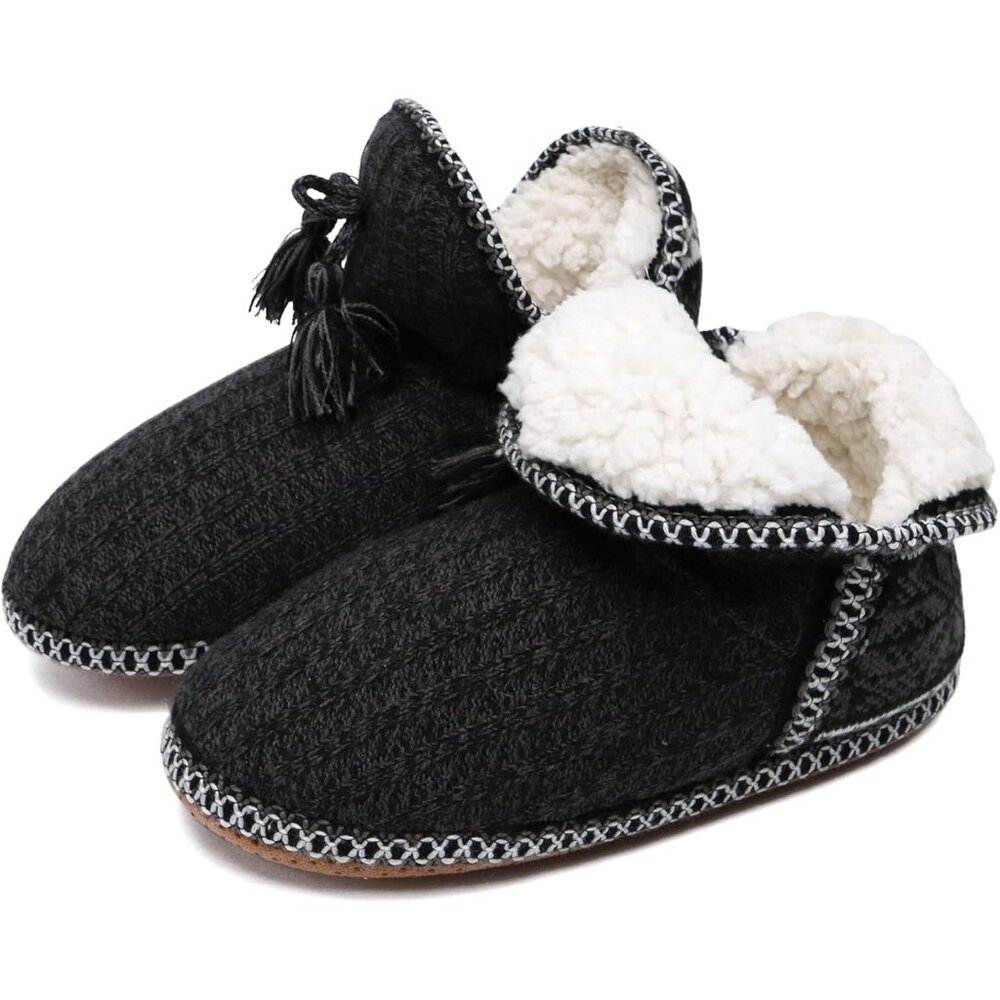 ⚡Women Black Cotton Knit Faux Cashmere Quilted Warm Ankle Indoor Boots